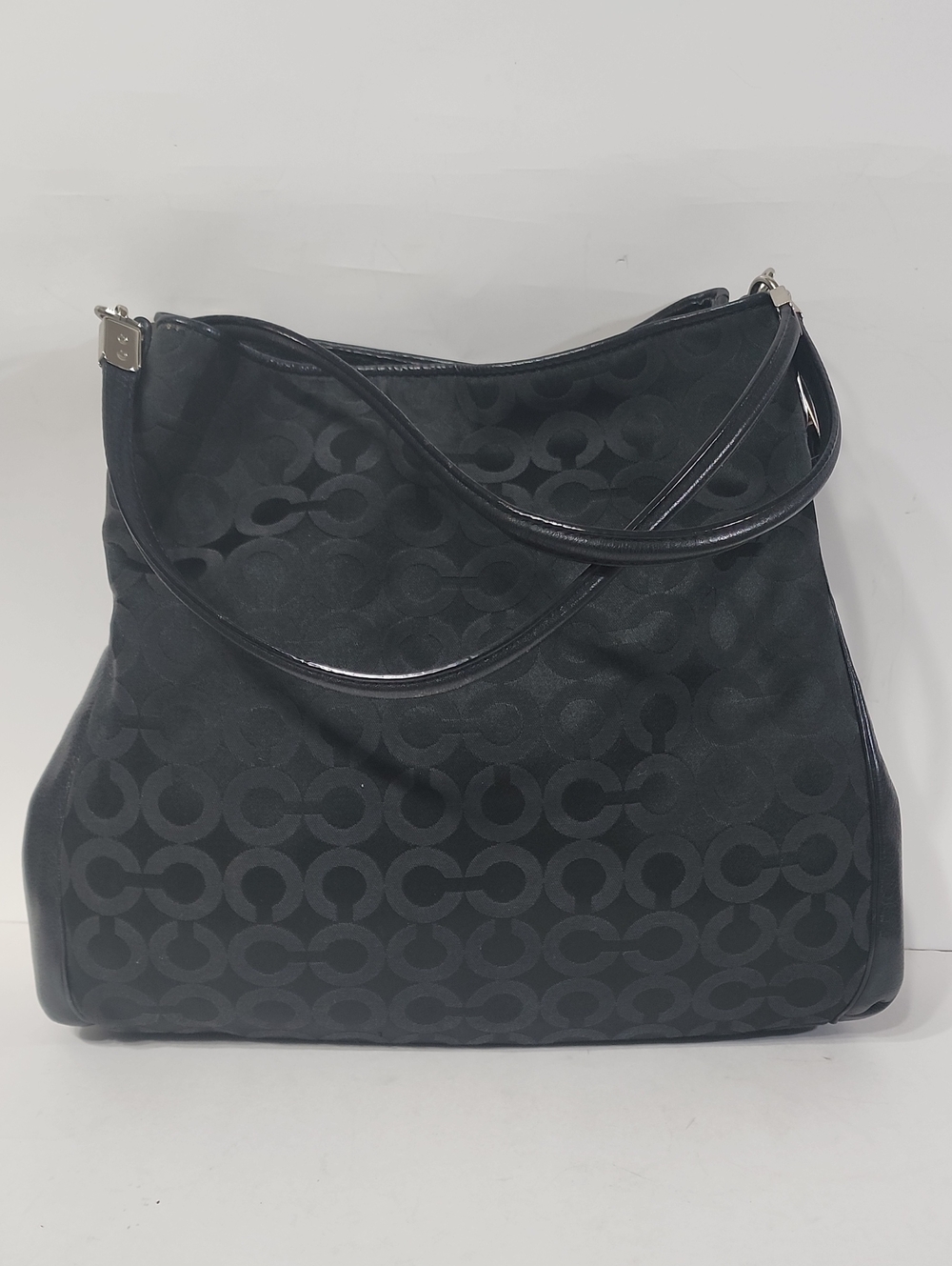 Coach Black Madison Phoebe Op Art Signature Sateen Shoulder Bag